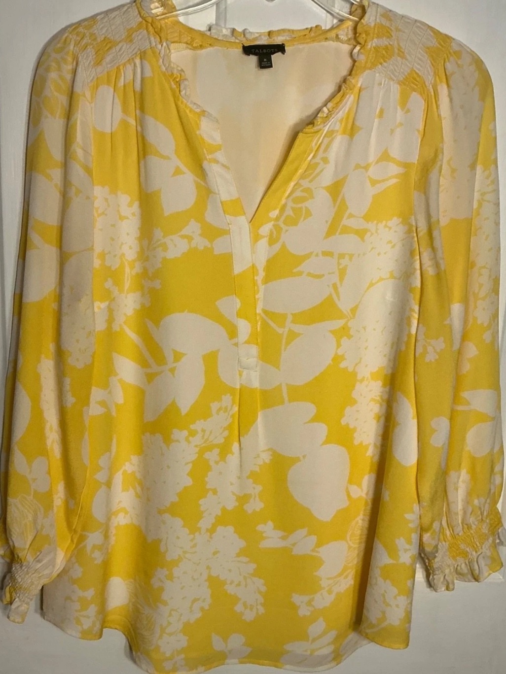 Talbots Yellow And White Floral Peasant Blouse